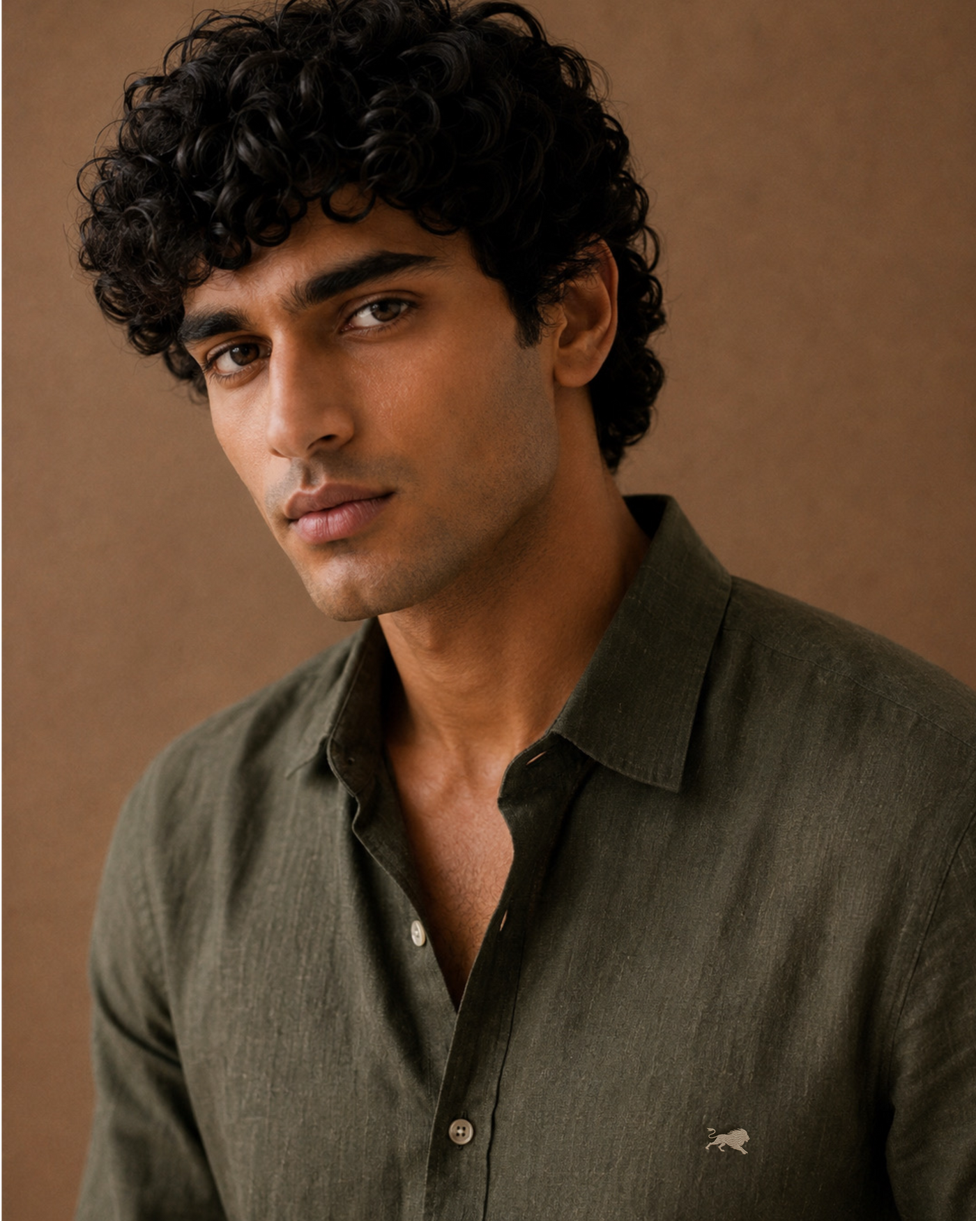 Dark Olive Green Cotton-Linen Shirt