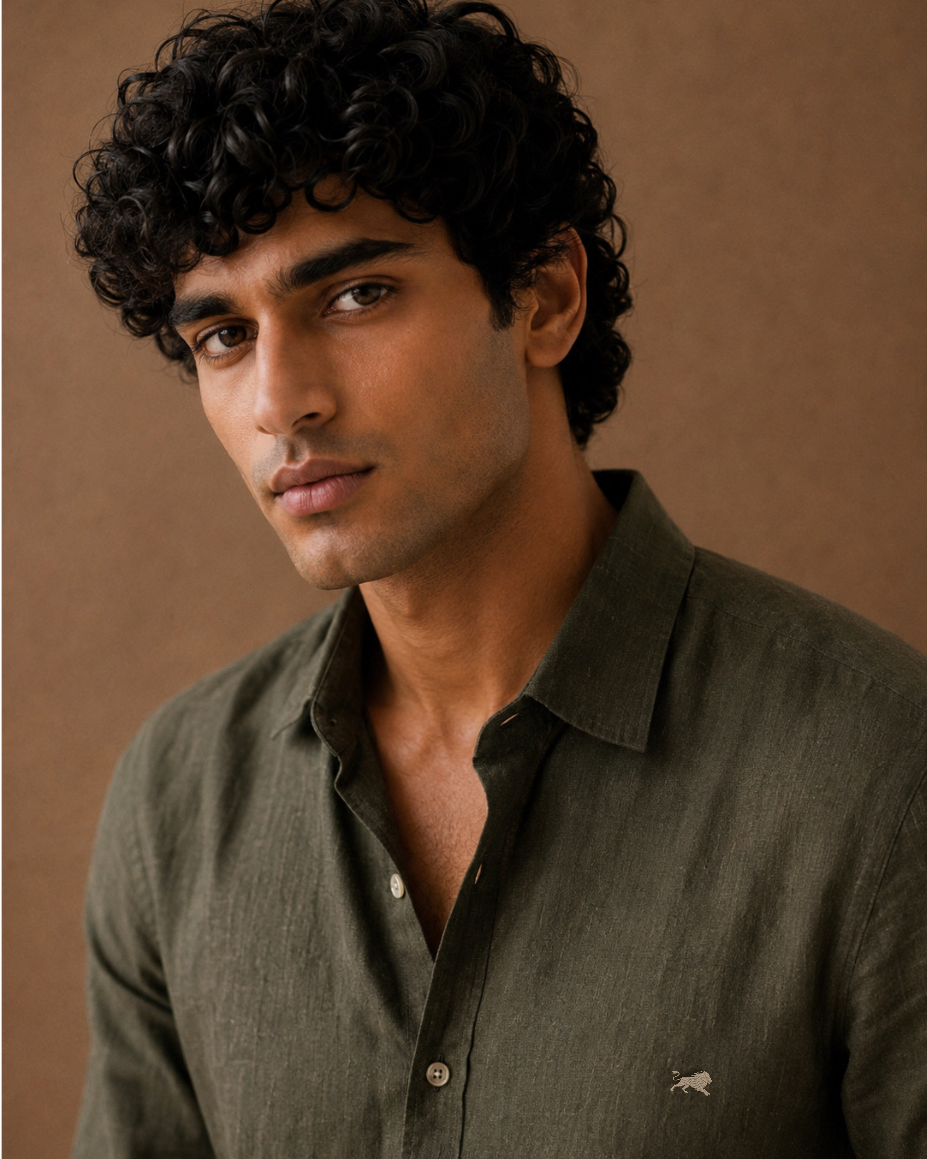 Dark Olive Green Cotton-Linen Shirt