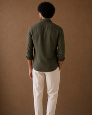 Dark Olive Green Cotton-Linen Shirt
