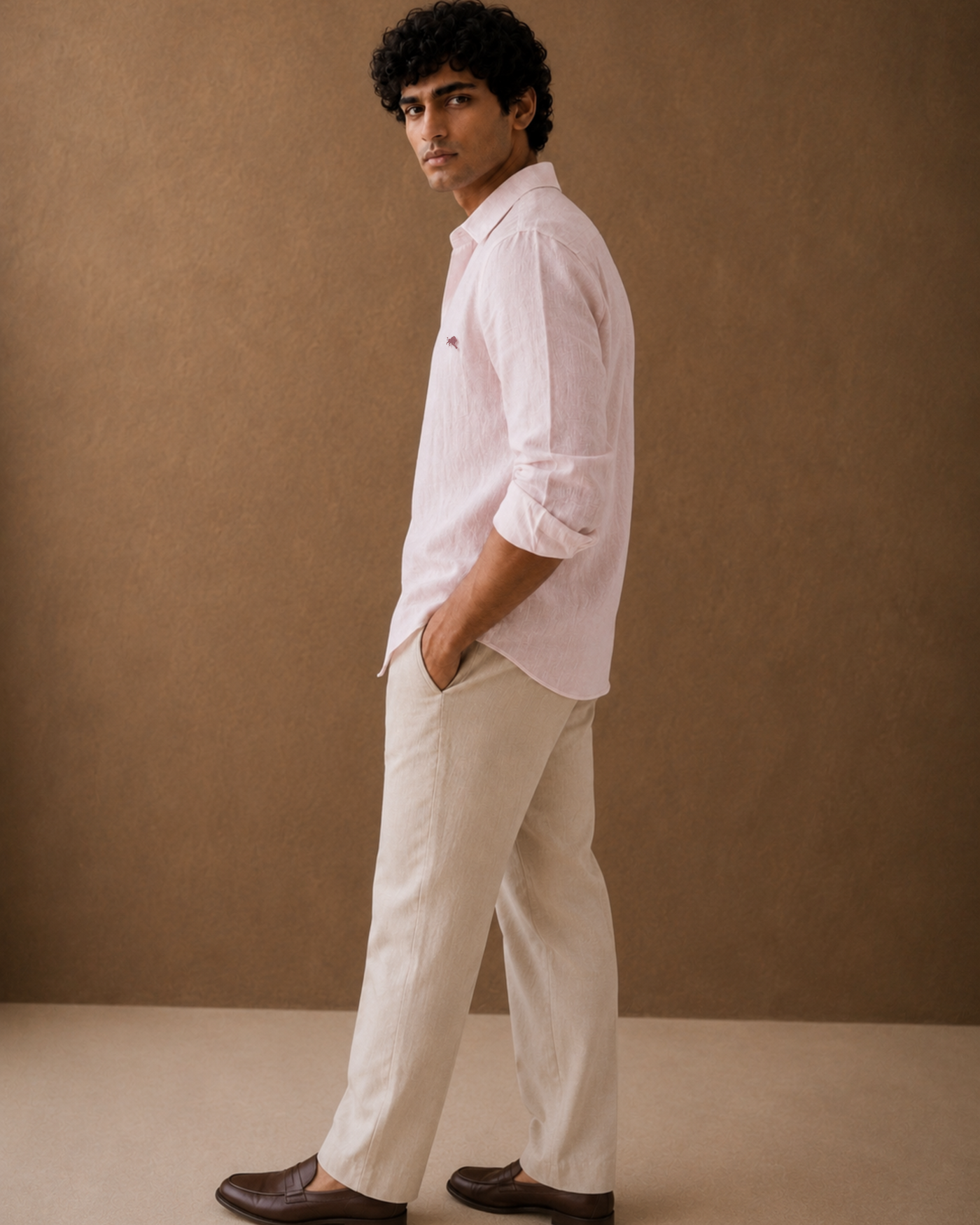 Baby Pink Cotton-Linen Shirt