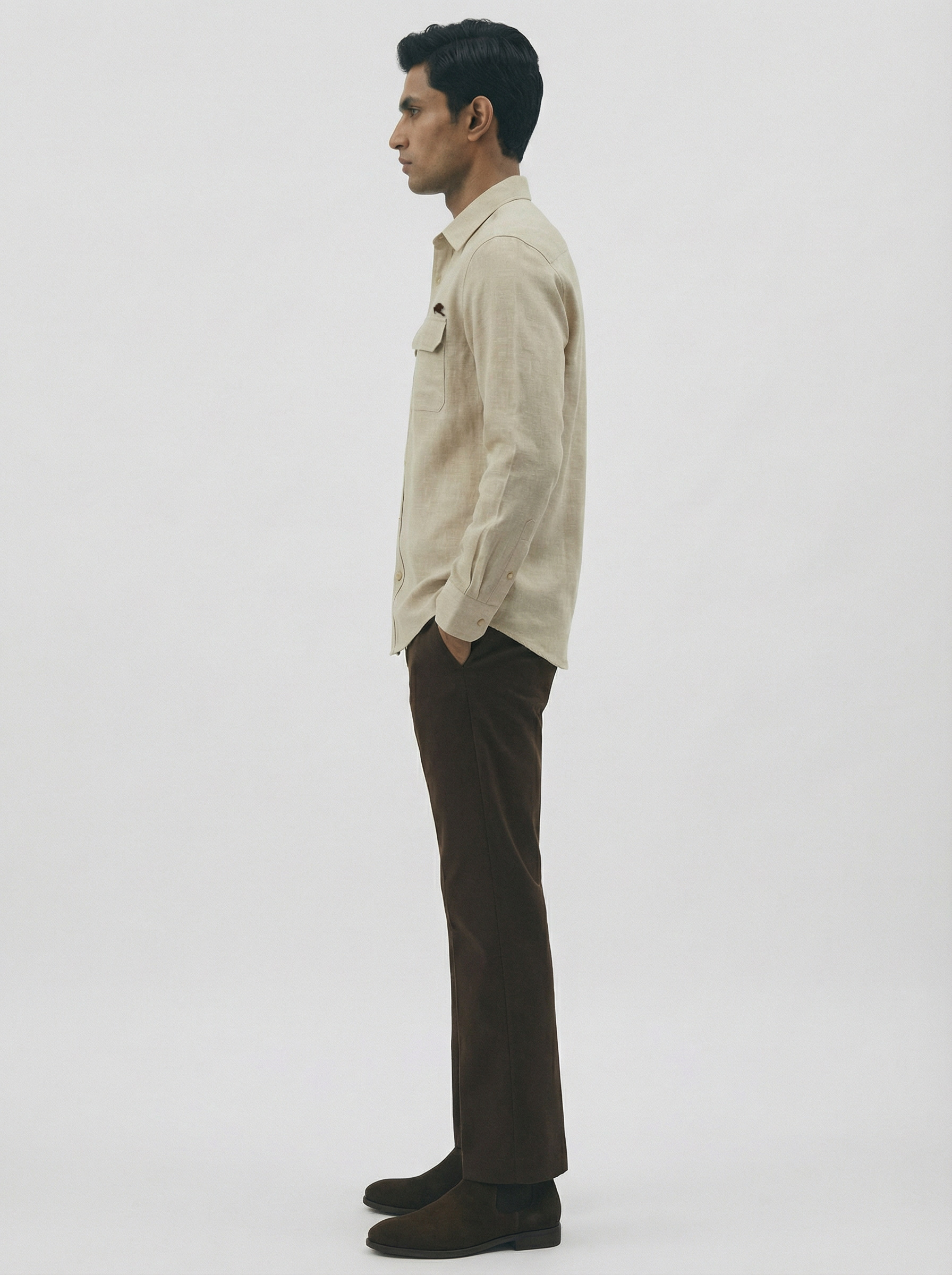 Flannel Double Pocket Beige Shirt.
