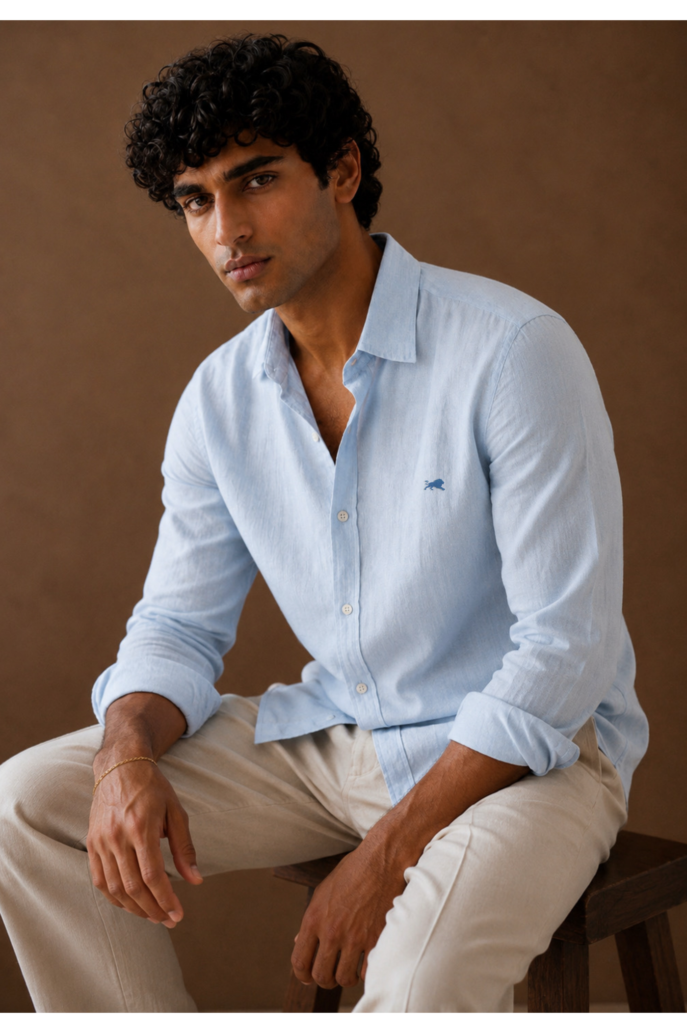 Sky Blue Cotton-Linen Shirt