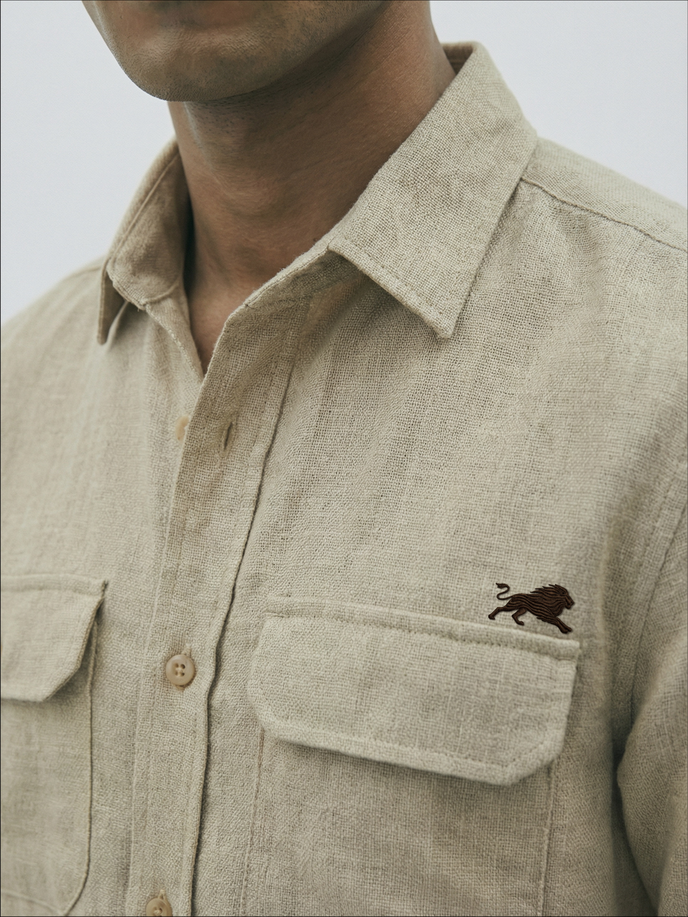 Flannel Double Pocket Beige Shirt.