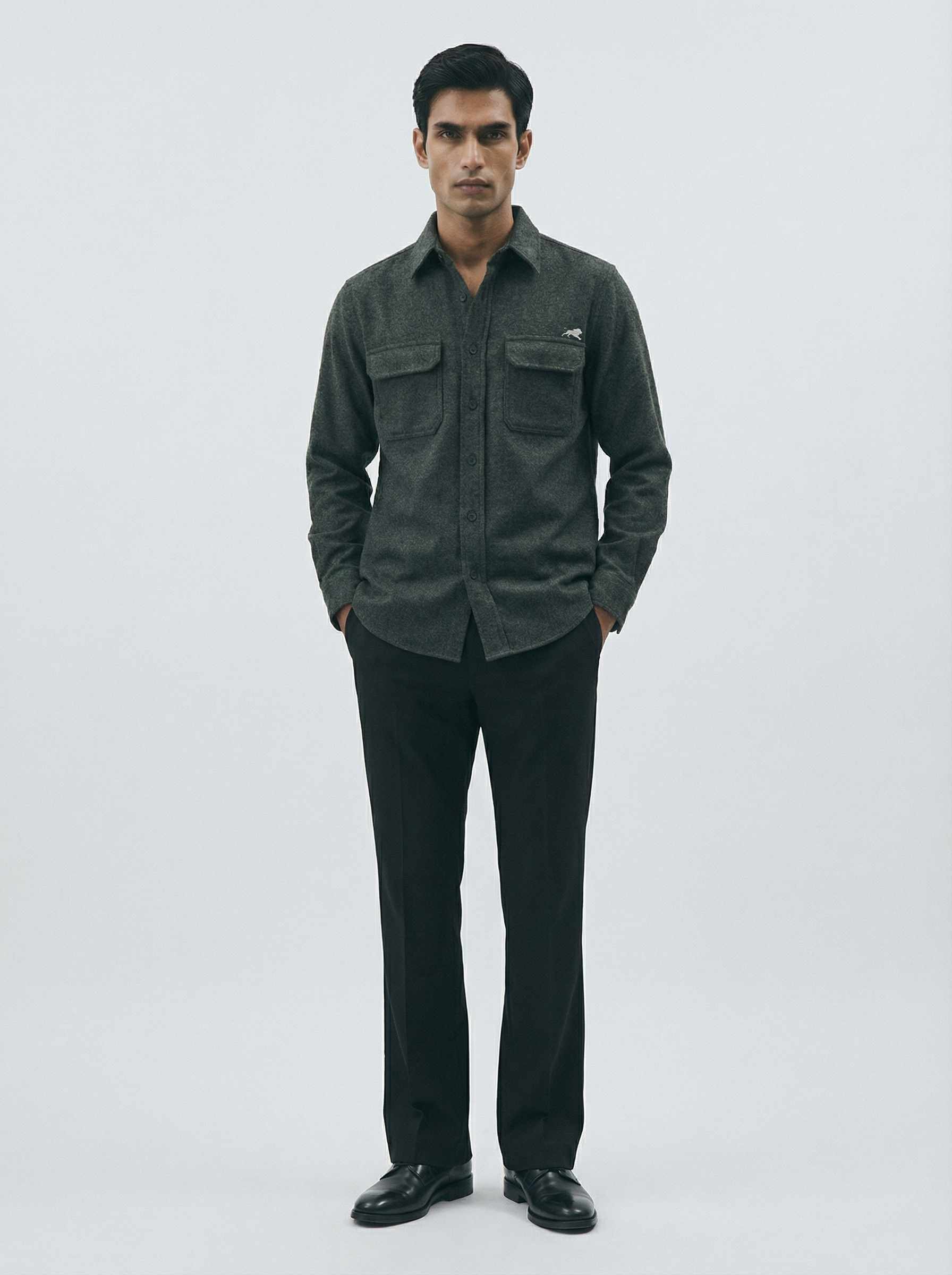 Flannel Double Pocket Charcoal Grey Shirt
