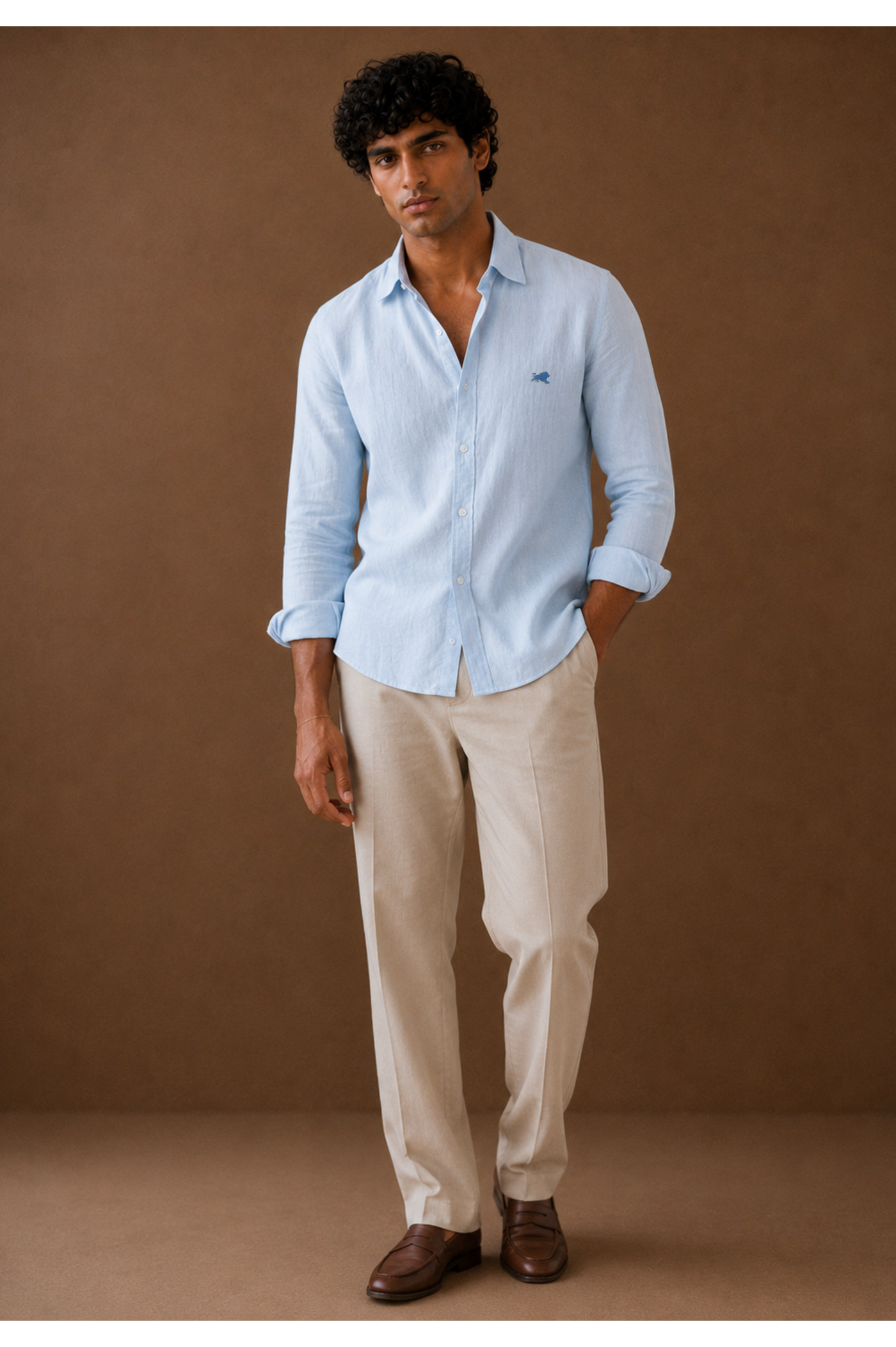 Sky Blue Cotton-Linen Shirt