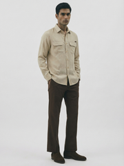 Flannel Double Pocket Beige Shirt.