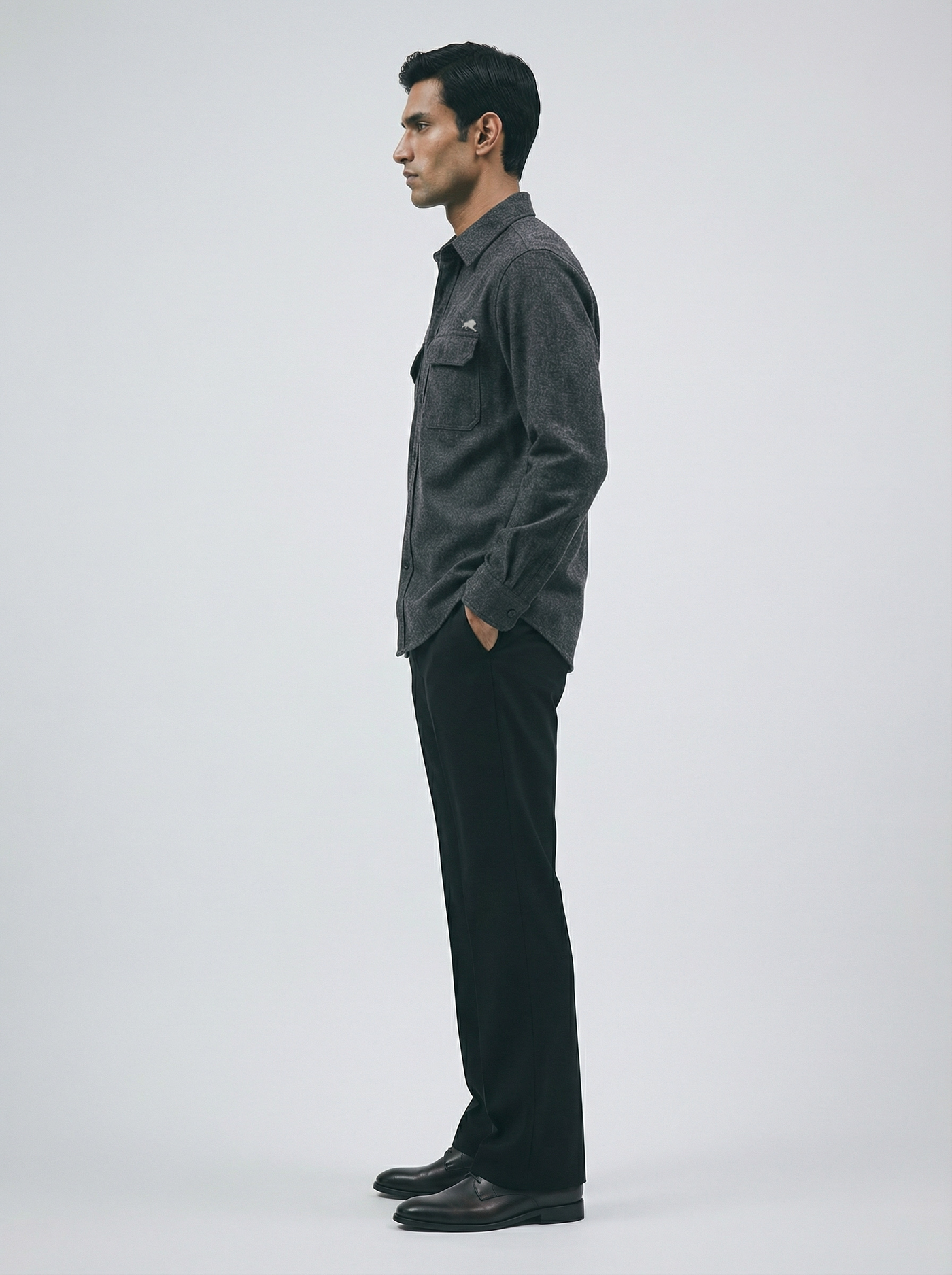 Flannel Double Pocket Charcoal Grey Shirt
