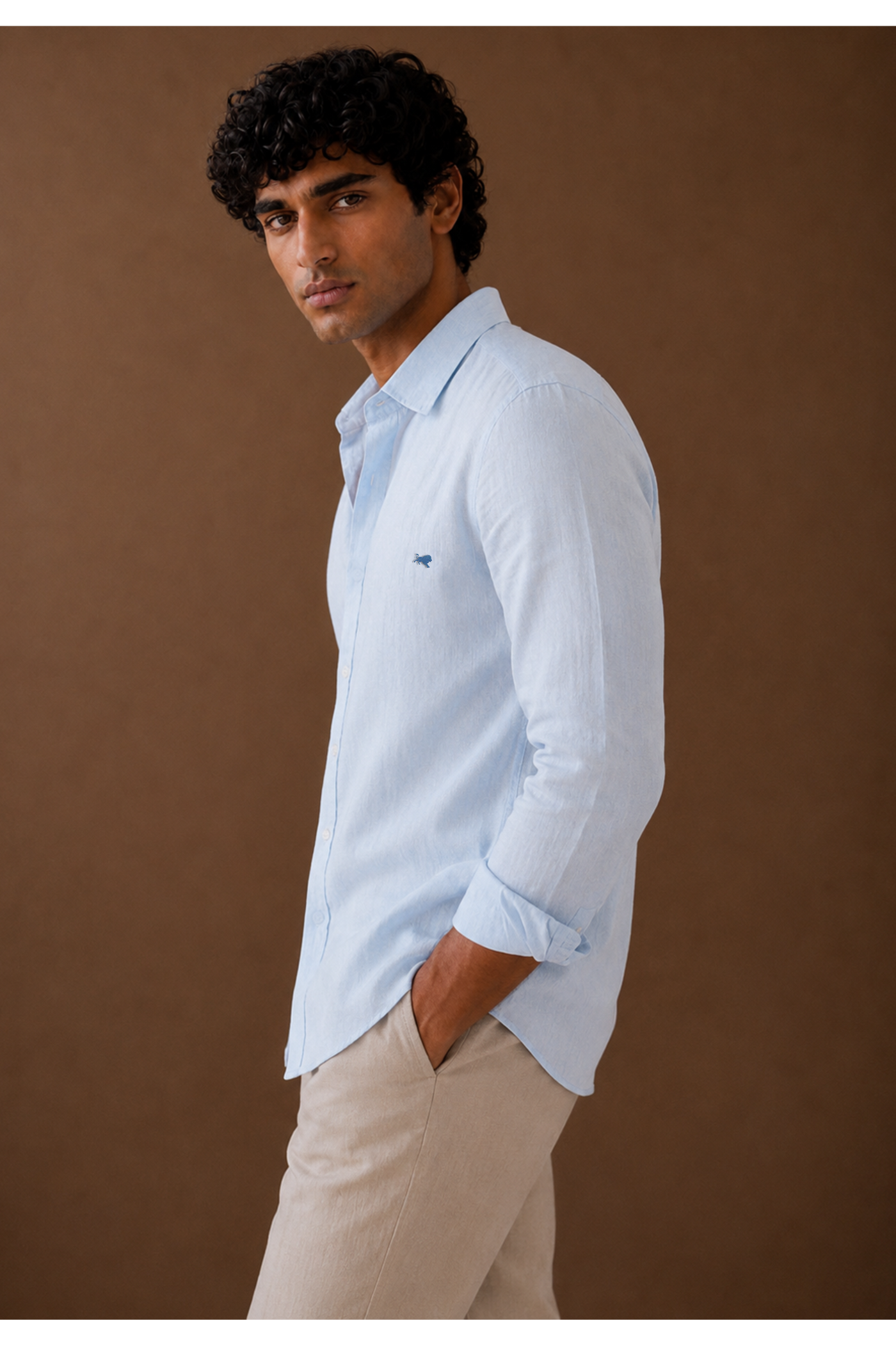 Sky Blue Cotton-Linen Shirt