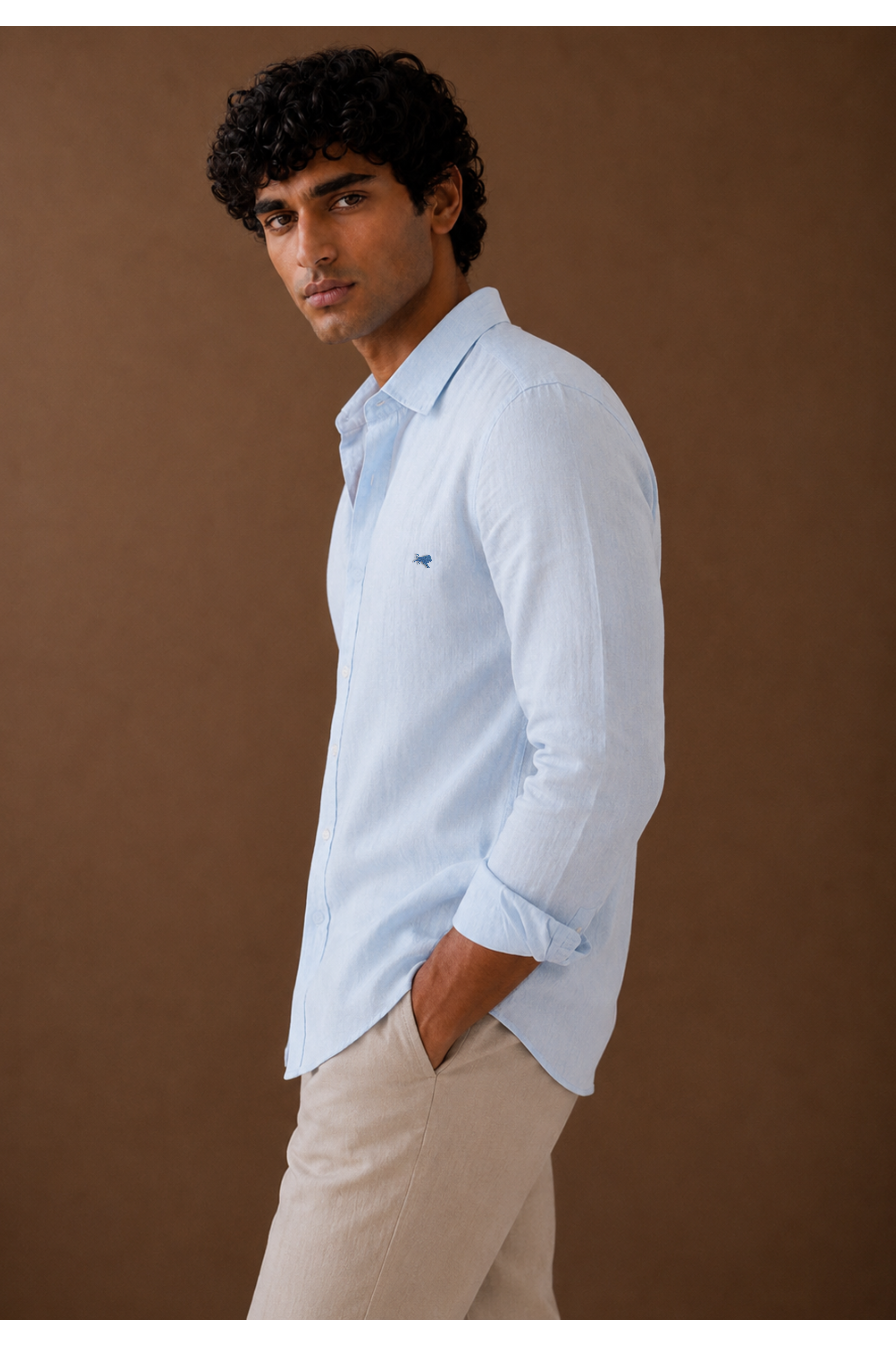 Sky Blue Cotton-Linen Shirt