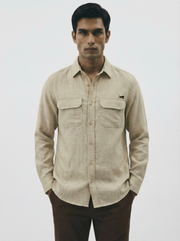 Flannel Double Pocket Beige Shirt.