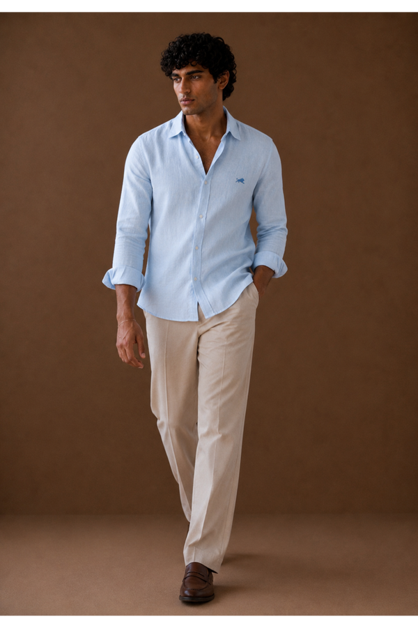 Sky Blue Cotton-Linen Shirt