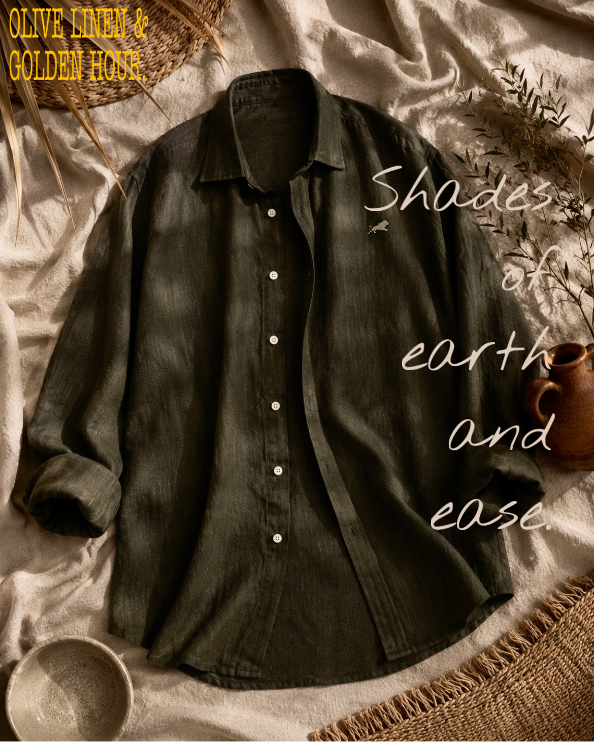 Dark Olive Green Cotton-Linen Shirt