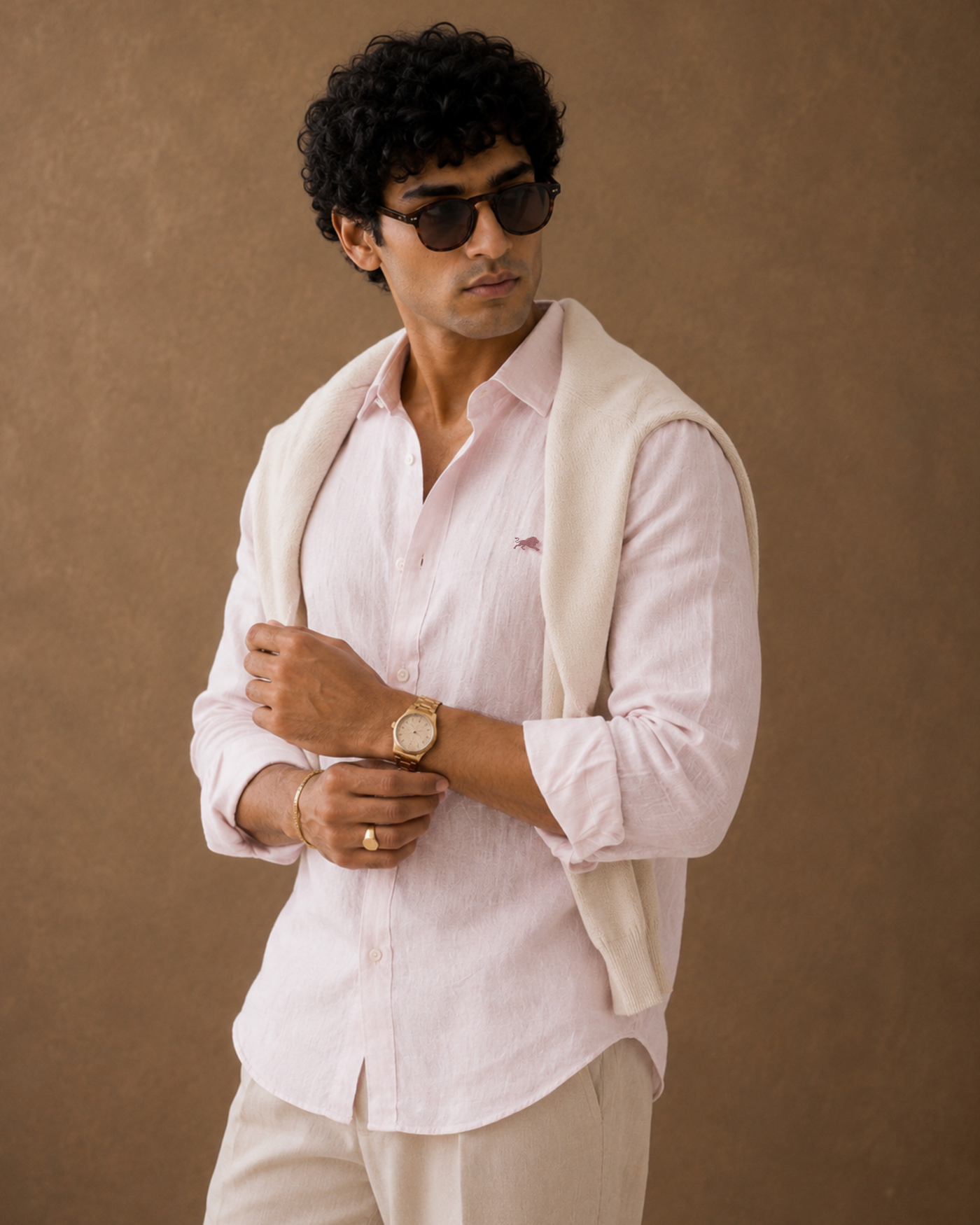 Baby Pink Cotton-Linen Shirt