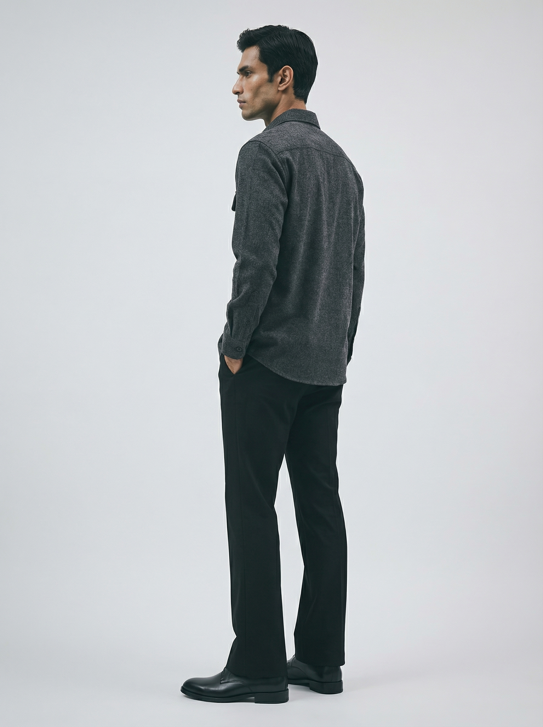 Flannel Double Pocket Charcoal Grey Shirt