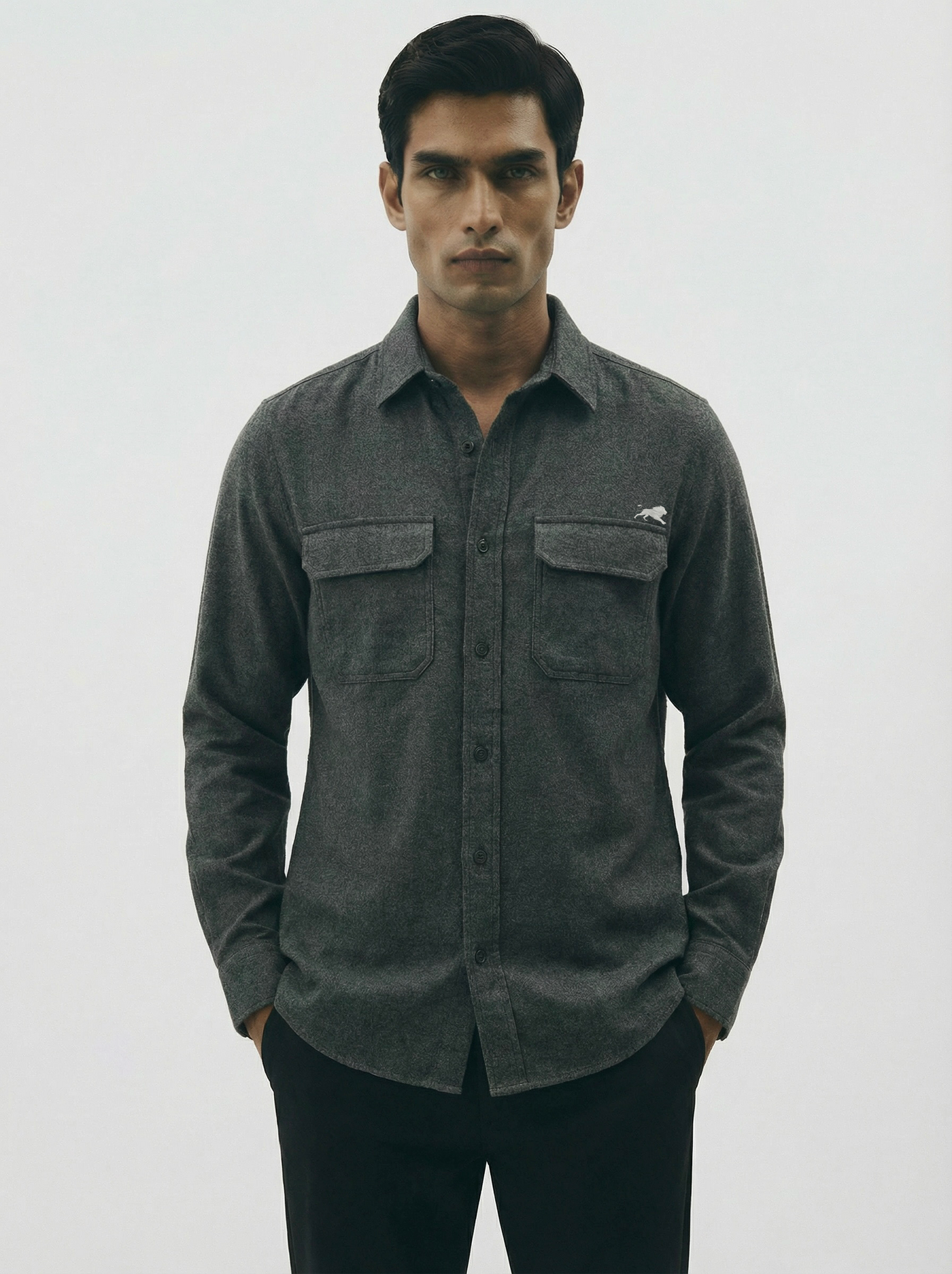 Flannel Double Pocket Charcoal Grey Shirt