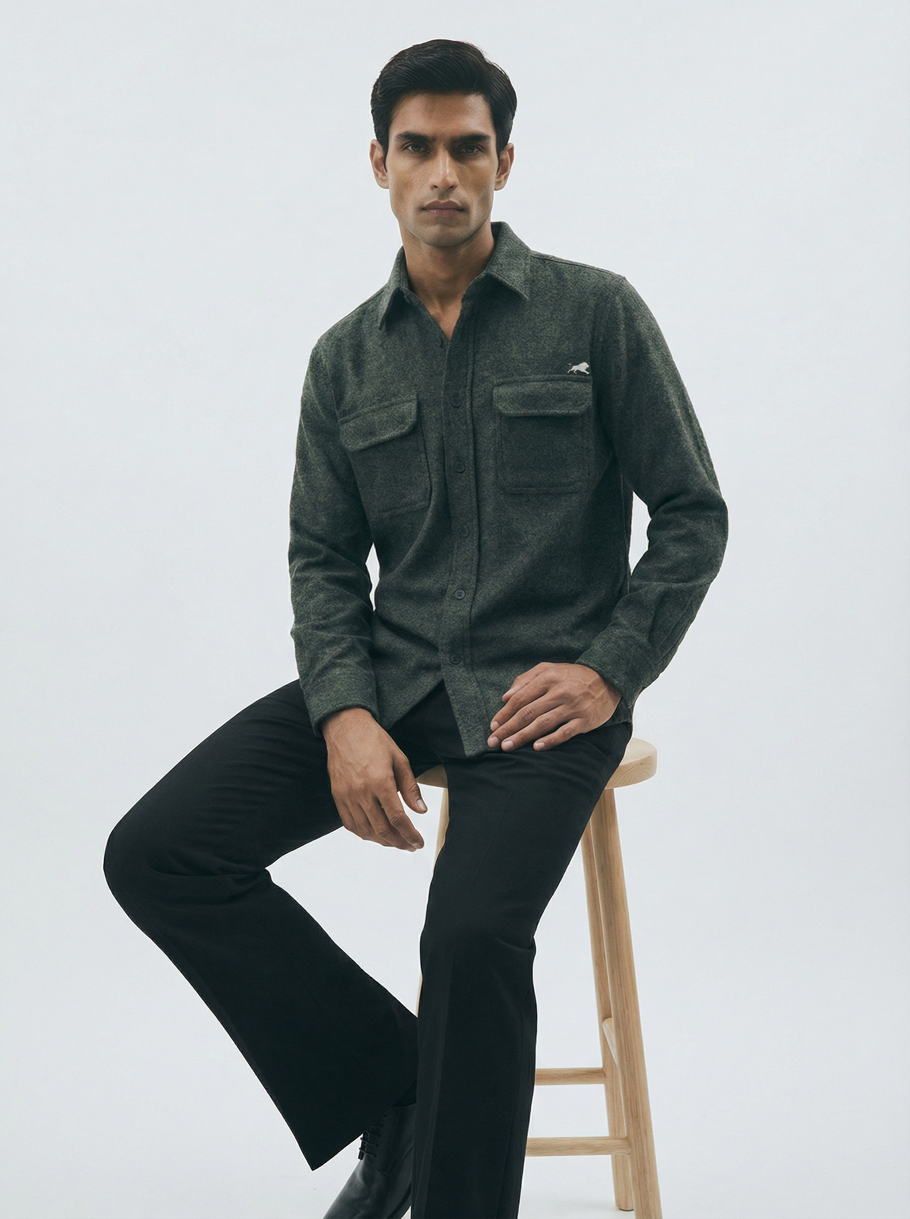 Flannel Double Pocket Charcoal Grey Shirt