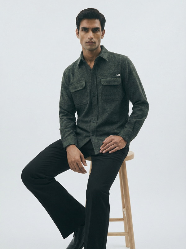 Flannel Double Pocket Charcoal Grey Shirt